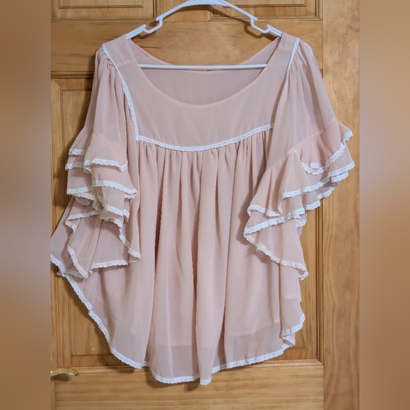 Pink Flutter Sleeve Blouse with Ruffled Details - Picture 7 of 7